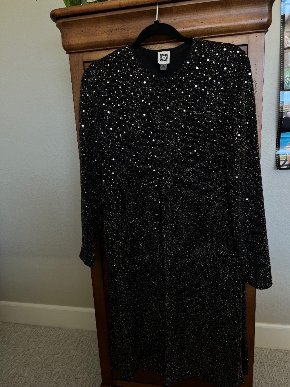 Anne Klein Black Gold Sequin Duster Cardigan Size M